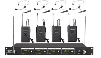GTD-AUDIO GTD Audio 4 Channel VHF Wireless Microphone System With Lapel Headset Mics 380L