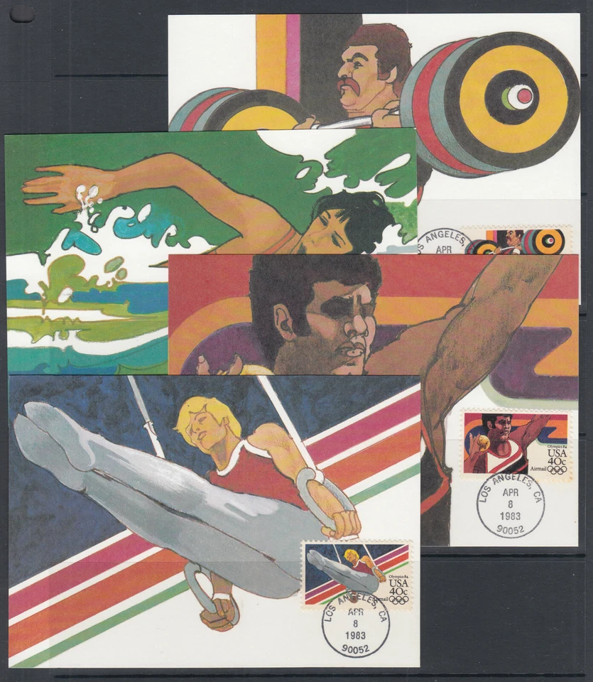 US Planty C105B-C108E FDC. 1983 Olympics, USPS Maxi Cards FIRST CACHET, cplt set - Image 1 of 1