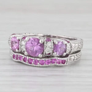 2.02ctw Zafiro Rosa Anillo Boda Compromiso Diamante Banda Set 14k Oro Blanco - Imagen 1 de 11
