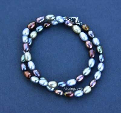 HONORA Bronce Verde GRIS Marrón Multi PERLAS Plata de Ley 925 Collar 18" Foto 1 de 4