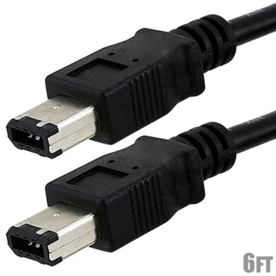 6FT Firewire 400 6 to 6 Pin Male IEEE 1394 iLINK Cable PC MAC 6' Black - Image 1 of 2