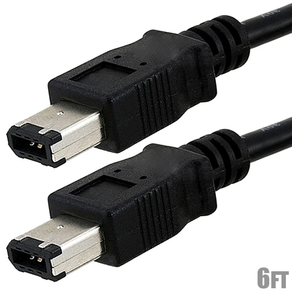 6FT Firewire 400 6 to 6 Pin Male IEEE 1394 iLINK Cable PC MAC 6' Black - Image 1 of 2