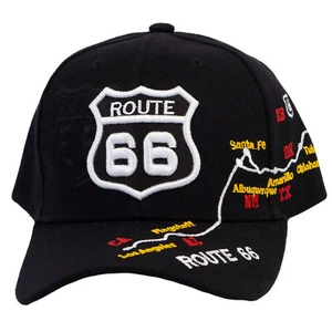 Route 66 Embroidered Hat – Classic Cap with Historic Highway Map Design Black - Picture 1 of 5
