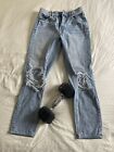 American Eagle Mom Jeans Size 4 Reg Distressed Light Wash Ripped High Waist! I72