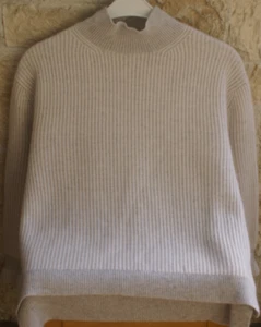 ESISTO Pullover 100 % Kaschmir weißgrau Streifen Gr. XL / 44 wie Neu NP 229,-- € - Bild 1 von 9