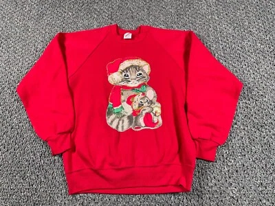 Sudadera Jerzees Navidad Gatitos Años 90 Adulto Grande Rojo Mangas Raglán Gato Foto 1 de 4