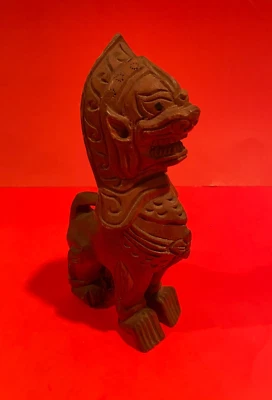 León Singha de madera/perro para pies/guardián del templo *decoración del hogar* Foto 1 de 4