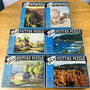 Vintage Puzzle Lot GUILD 300 Piece Lot of 6 Impressionism Paintings Mountains - Picture 1 of 4