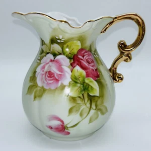 Jarra Lefton pintada a mano rosa col rosas dorado mango y borde 4579 - Imagen 1 de 6
