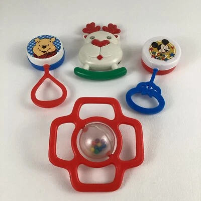 Lote de sonajero de juguete para bebé de colección Mickey Mouse Winnie Pooh reno Gerber juguete de los años 90 Foto 1 de 4