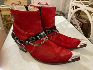 SENDRA '90 red pony hair western cowboy metal toe rockabilly mens boots sz 9 1/2 - Picture 1 of 7