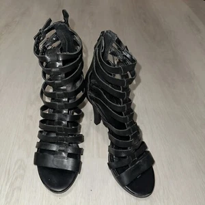 VINTAGE VIA SPIGA Black Heels Size 8 1/2 Gladiator Women Style - Picture 1 of 8