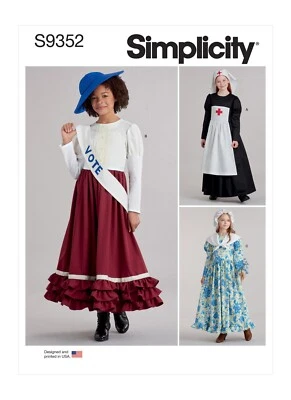 SIMPLICITY 9352 CHILD'S COSTUMES NURSE SUFFROGET COLONIAL SEWING PATTERN 7 - 14 - Image 1 of 4