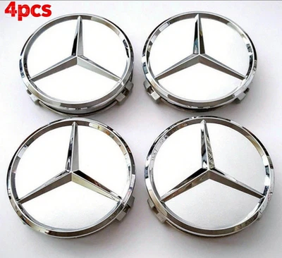 Juego de 4 tapacubos de llanta central de rueda de 75 mm para Mercedes ~ Benz Silver Chrome Star Foto 1 de 4
