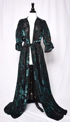 PLUMERO BURNOUT TERCIOPELO FLORAL NEGRO Y VERDE AZULADO VINTAGE ÚNICO - NUEVO - Talla MEDIANA Foto 1 de 4