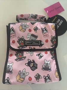 Bolso de Almuerzo Betsey Johnson Rosa Negro Bulldog Francés Aislado NUEVO - Imagen 1 de 4