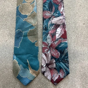 Italian Handmade Silk Ties Lot Of 2 Multicolor Floral Abstract Patterns - Picture 1 of 4