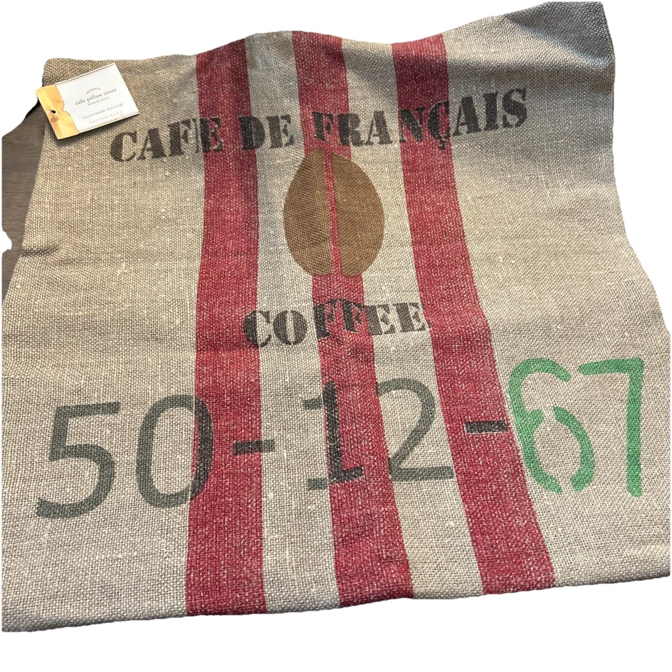 Funda de almohada Pottery Barn "Cafe de Francais" saco de grano de café francés lino cáñamo Foto 1 de 4