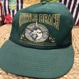 Vintage Myrtle Beach Snapback Hat Green Strand Rope Bill Dad Father Hat Marlin - Picture 1 of 4