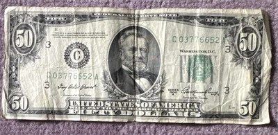 1950 $ 50 Fifty Dollar Bill Series A Federal Reserve Note Vintage Currency - Image 1 of 4
