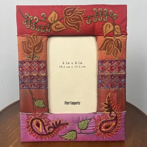 Vintage Pier 1 Imports 4x6 Fabric Upholstered Beaded Photo Frame - Picture 1 of 7