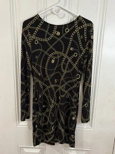 Michael Kors Women's Black Gold Chain Print Slinky Long Sleeve Dress Size M - Picture 1 of 8