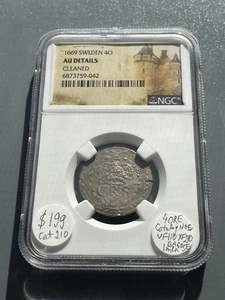 SWEDEN 1669 Silver 4 Ore NGC AU Details Cleaned RARE - Picture 1 of 6