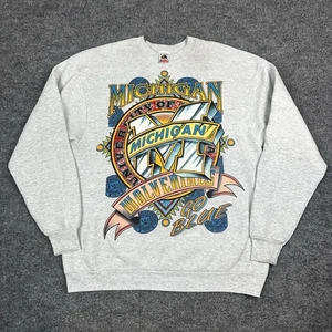 Vintage Michigan Wolverines Sweatshirt Herren Large grau 90s USA Football Go blau - Bild 1 von 12