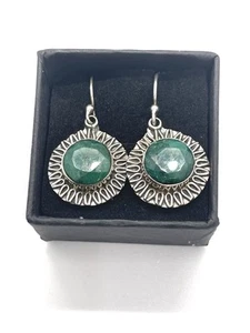 Emerald quartz Dangle drop earrings solid Sterling Silver - Picture 1 of 3