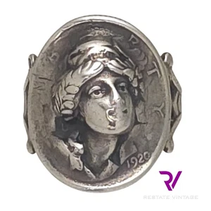 Antiker 1920 STERLINGSILBER LADY LIBERTY Barber Dime Push Out Größe 5 - Bild 1 von 9