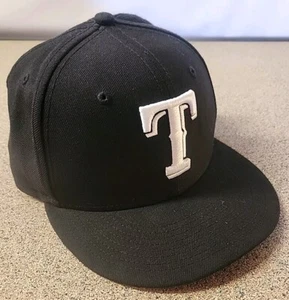 Texas Rangers New Era 59Fifty Fitted Size 7 Hat Cap MLB Baseball Black White - Picture 1 of 5
