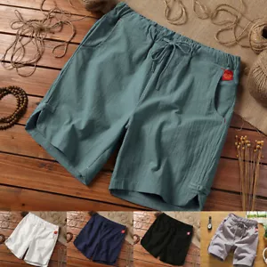 Uomo Cotone Lino Pantaloncini Estate Spiaggia Casual Coulisse Chino Larga Corto - Imagen 1 de 18