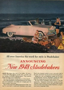 1948 Print Ad of Studebaker Champion Commander Pink Convertible beach picnic  - Picture 1 of 2