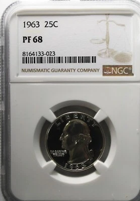 1963 25c Washington Proof Silver Quarter Dollar NGC PF68 - Image 1 of 2
