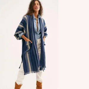 Free People Odyssey Indigo Blue Stripe Duster Kimono One Size XS S M L - Picture 1 of 4