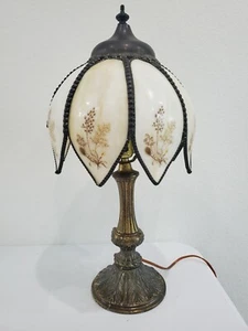 Vntg~Antq Bronzed Stained Glass Brass Cast Iron Accurate Casting Boudoir Lamp - Picture 1 of 10