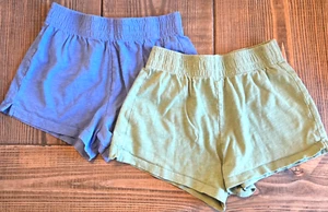 Crewcuts Girls Knit Shorts 7 Blue Green Pull On Elastic Waist Cotton Lot of 2 - Picture 1 of 5
