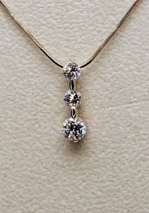 14K CZ Pendant 3-stone 2CT Slide Yellow Gold, Past Present Future 2.4gr - Picture 1 of 9
