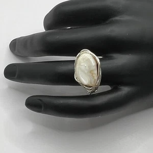Artisan Silver Tone Wrap Ring White Stone Hand Made Size 6 - Picture 1 of 8