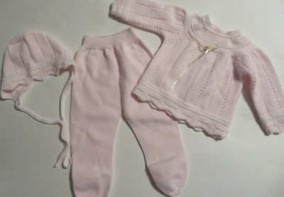 Completo Moya vintage in maglia rosa con cofano 3 mesi - Immagine 1 di 4