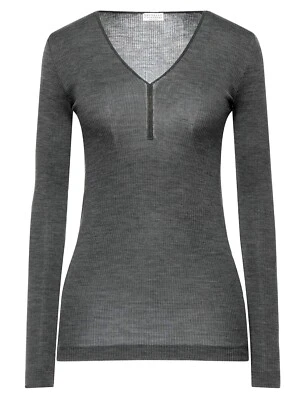 全新 Brunello Cucinelli $1695 2XL IT 薄羊毛/Monili V 领罗纹汗布上衣 — 第 1/4 张图片