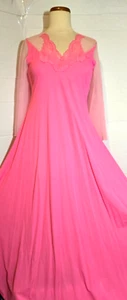 Camisón largo vintage Snowdon años 70 talla M - rosa brillante con encaje espalda abierta - Imagen 1 de 13