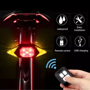 Bicycle Bike LED Indicator Tail Turn Signal Light Wireless Remote Taillight USB - Picture 1 of 10