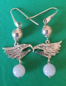 Orecchini con aquila in argento 925 e pietra di calcedonio azzurra e topazio blu - Foto 1 di 1