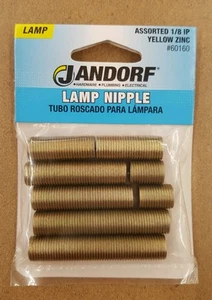 Jandorf 60160 Assorted Lamp Nipple - Nipples - Yellow Zinc - Pack - 8 - Picture 1 of 2