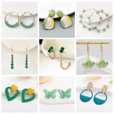 Pendientes colgantes de flores con cristal y perlas para mujer joyas de fiesta verdes Foto 1 de 4