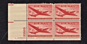1946-7 U.S. AIRMAIL 5c DC-4 Skymaster Plt#Blk Sc#C32 M/NH/OG Pristine ^ - Picture 1 of 1