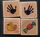 HAND PRINTS RUBBER DUCK CANDY WRAP Kids NEW MINI LOT wood mount RUBBER STAMPS