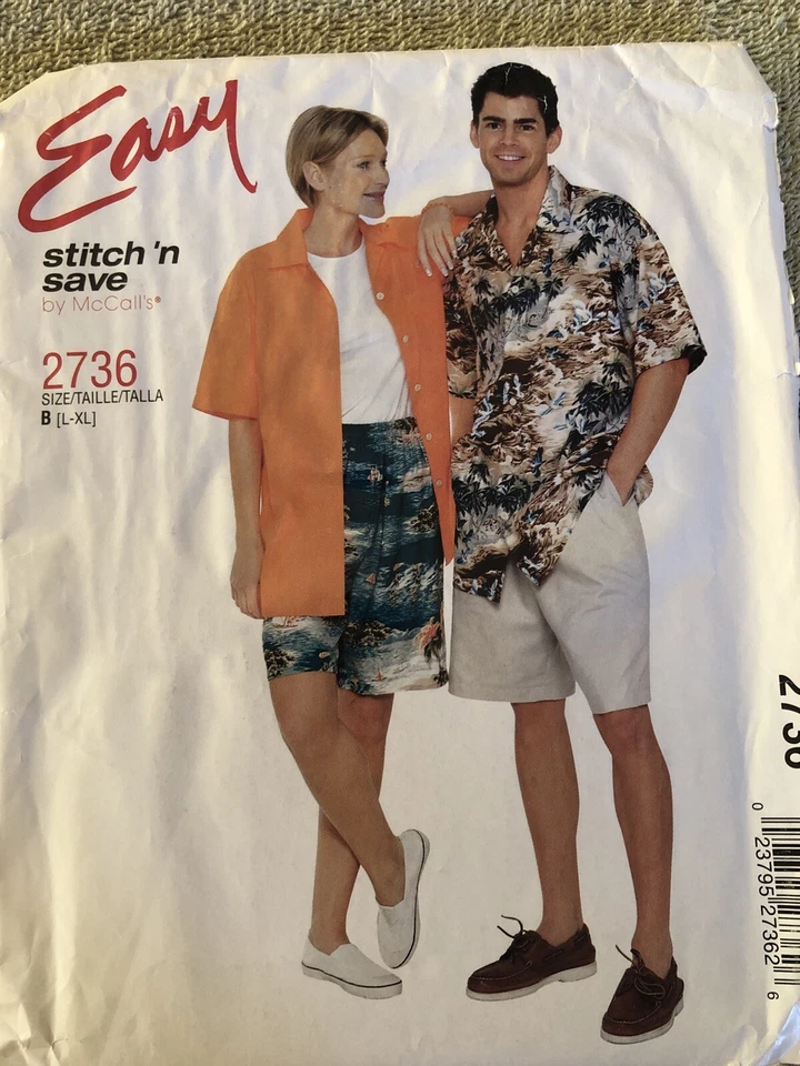 STITCH 'N SAVE 2736 PATTERN MISS / MEN PULL-ON Shorts & Button Shirt Sizes L XL  - Image 1 of 1