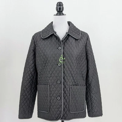 Abrigo para mujer Charter Club acolchado ligero cachemir mediano negro algodón abotonado Foto 1 de 4